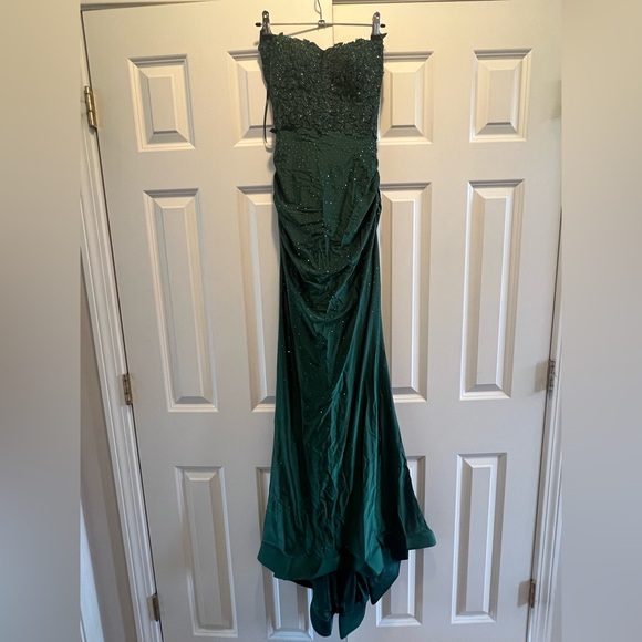 Hellymoon Dark Green Mermaid Spaghetti Strap Long Prom Dress w/ Appliqués Size 2 - Picture 7 of 16